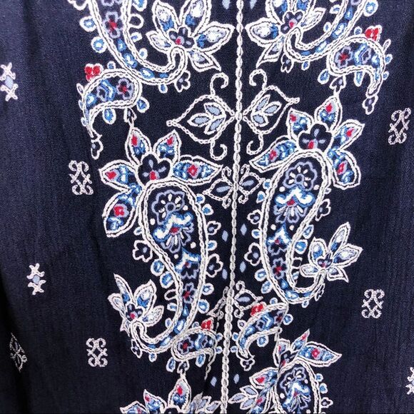 LUQ Navy Paisley Print Tassel Bohemian Top Sz XXL - Picture 7 of 8